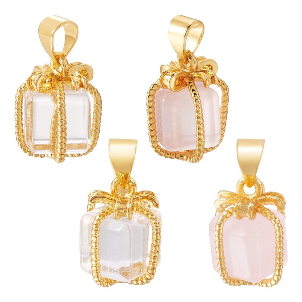 8976 Beadthoven 4pcs Natural Rose Quartz Healing Crystals Stone Pendants 2